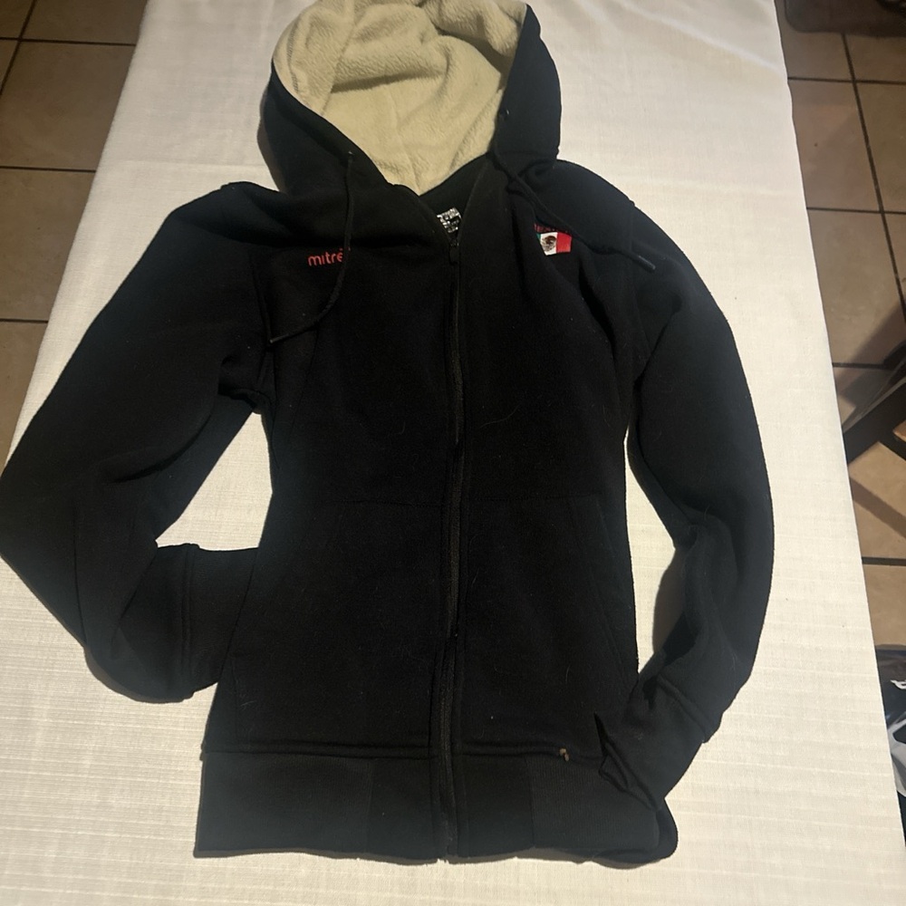 Black Zip-Up Hoodie with Beige Lining